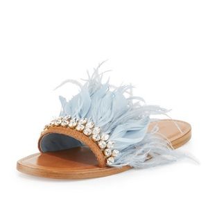 MIU MIU jeweled blue feather mule sandal